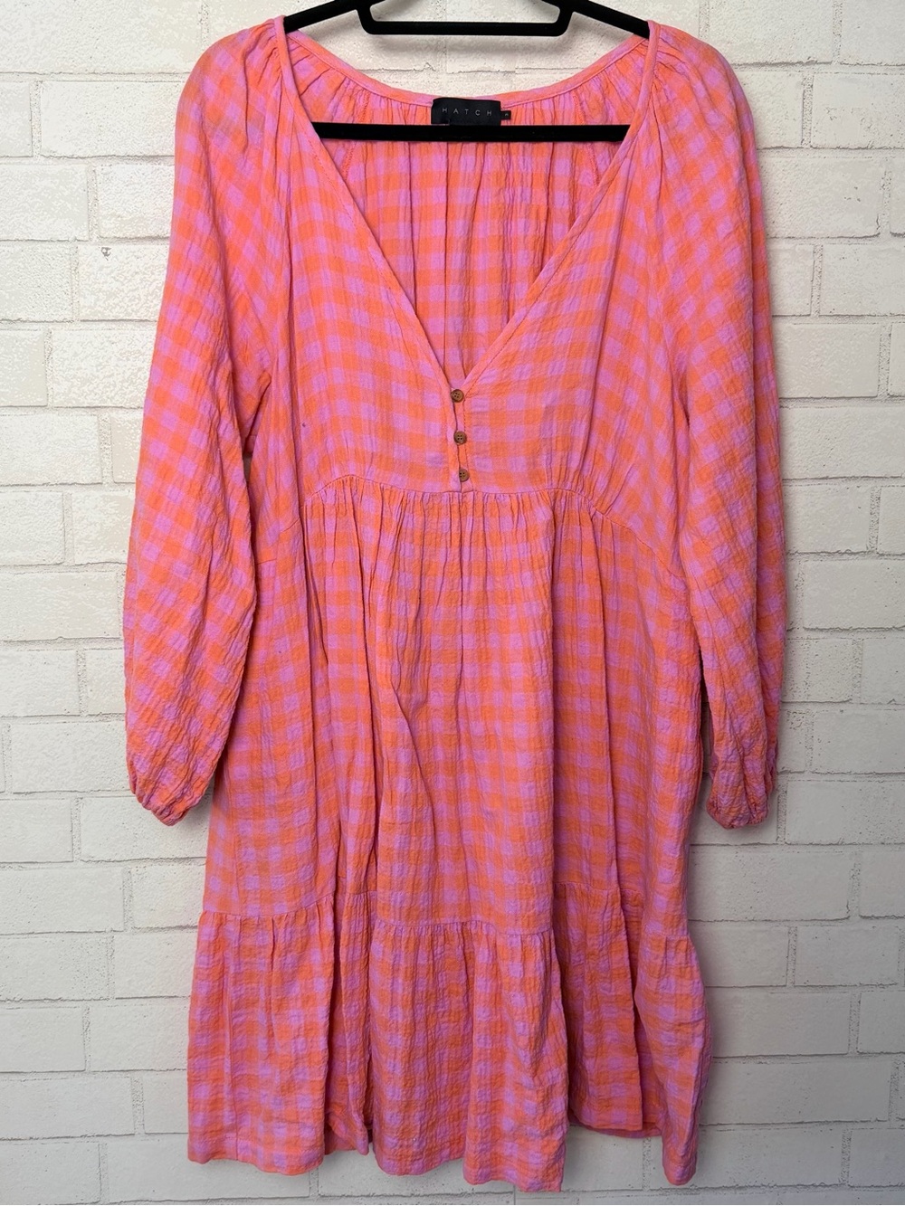 Hatch Maternity Pink Orange Plaid Dress Size 3 Large Casual Pregnancy Cotton